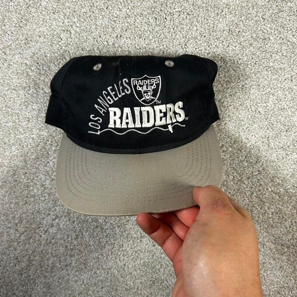 Vintage 90s Los Angeles raider two tone twill cinch string hat cap